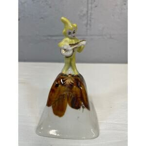 Vintage 1950s Musical Pixie Elf Bell Figurine Japan Sprite Yellow Pixie Fairy